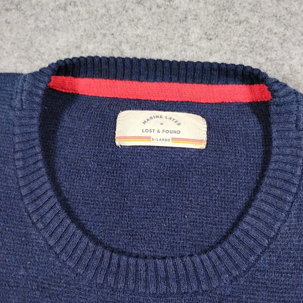 Marine Layer Lost & Found Rainbow Stripe Navy Blue Sweater Mens XL 14773 Holiday